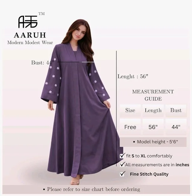 Women's kimono Abaya with Floral Embroidery
petal abaya
- purple