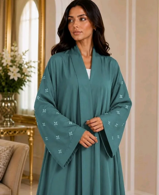 Women's kimono Abaya with Floral Embroidery
petal abaya
- teal