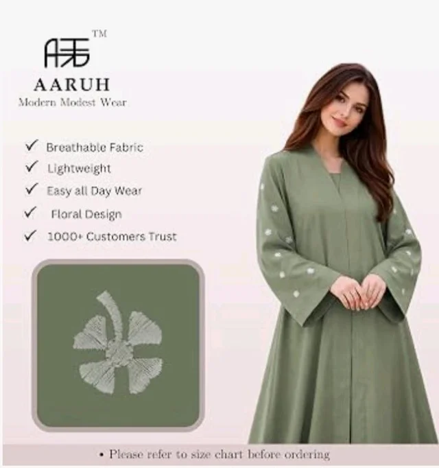 Women's kimono Abaya with Floral Embroidery
petal abaya
- Olive Green
