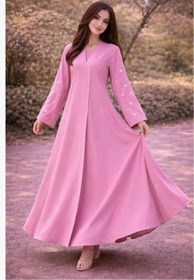 Women's kimono Abaya with Floral Embroidery
petal abaya - Baby Pink