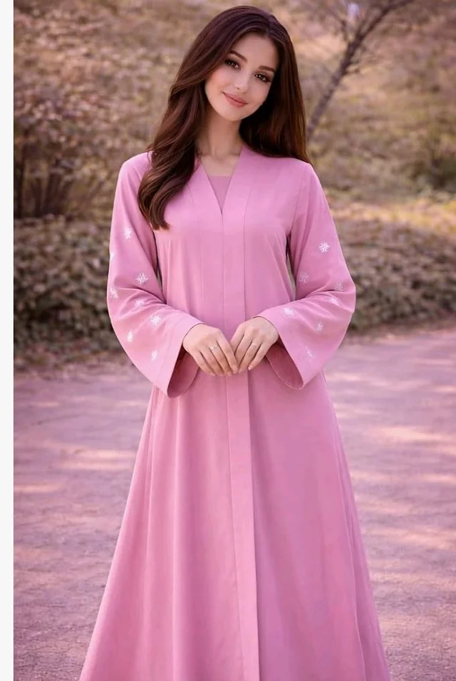 Women's kimono Abaya with Floral Embroidery
petal abaya - Baby Pink