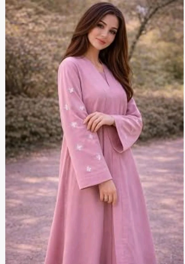 Women's kimono Abaya with Floral Embroidery
petal abaya - Baby Pink