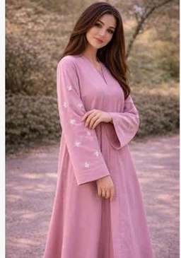 Women's kimono Abaya with Floral Embroidery
petal abaya - Baby Pink