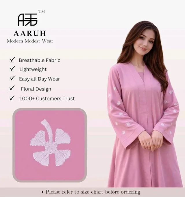Women's kimono Abaya with Floral Embroidery
petal abaya - Baby Pink