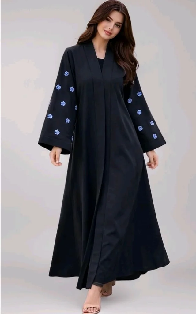 Women's kimono Abaya with Floral Embroidery
petal abaya - black blue