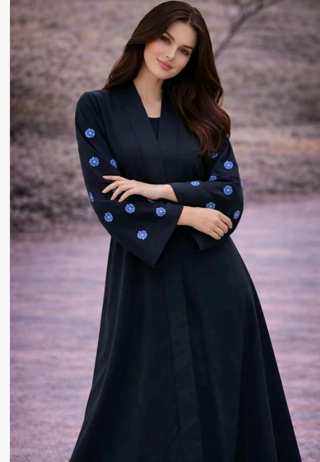 Women's kimono Abaya with Floral Embroidery
petal abaya - black blue