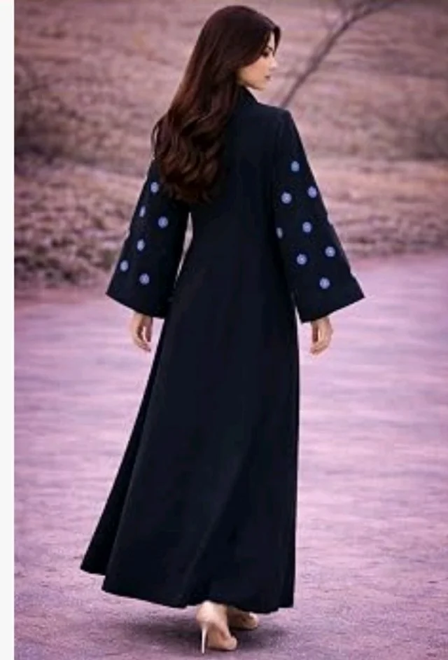 Women's kimono Abaya with Floral Embroidery
petal abaya - black blue