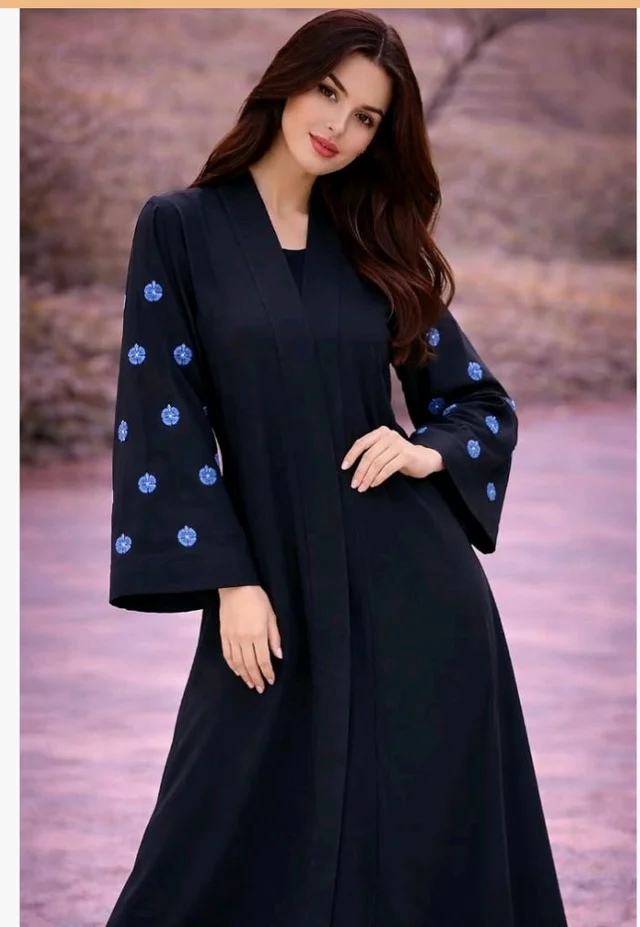 Women's kimono Abaya with Floral Embroidery
petal abaya - black blue