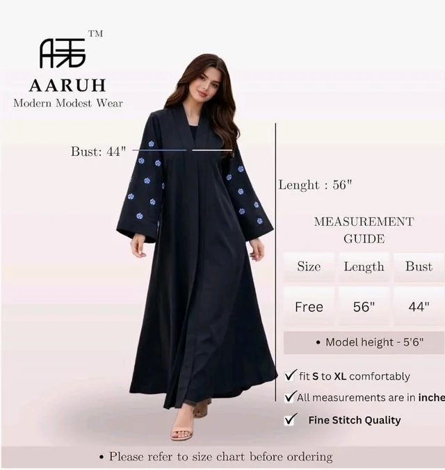 Women's kimono Abaya with Floral Embroidery
petal abaya - black blue