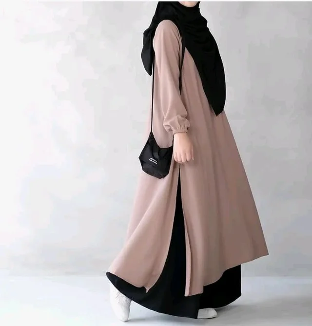 Two Pieces Abaya Dress with Elasticated Sleeves made with Nida Matte Fabric - Knee length Burqa for Women and Girls
- S, khaki
