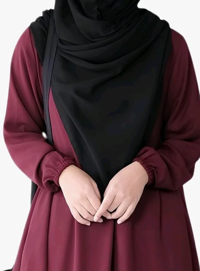 Two Pieces Abaya Dress with Elasticated Sleeves made with Nida Matte Fabric - Knee length Burqa for Women and Girls
- S, Maroon