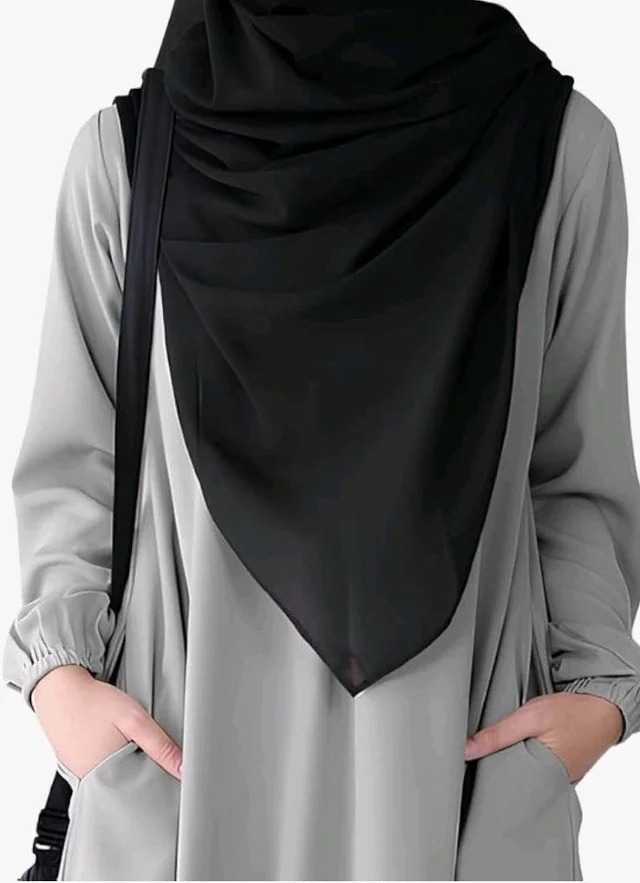 Two Pieces Abaya Dress with Elasticated Sleeves made with Nida Matte Fabric - Knee length Burqa for Women and Girls - M, Silver