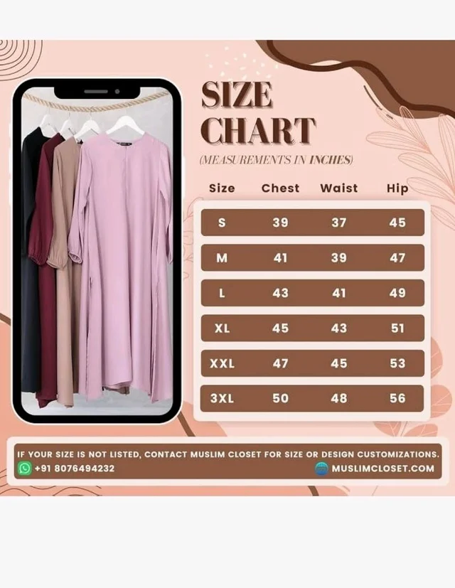 Two Pieces Abaya Dress with Elasticated Sleeves made with Nida Matte Fabric - Knee length Burqa for Women and Girls - M, Silver