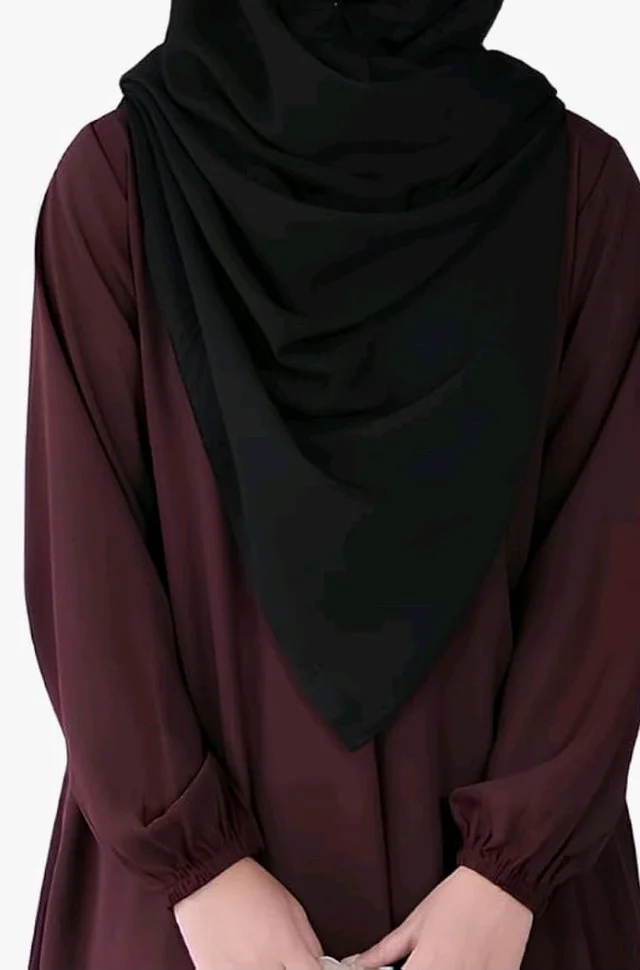 Two Pieces Abaya Dress with Elasticated Sleeves made with Nida Matte Fabric - Knee length Burqa for Women and Girls - 3XL, Burgundy