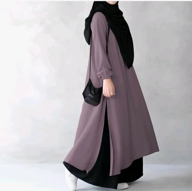 Two Pieces Abaya Dress with Elasticated Sleeves made with Nida Matte Fabric - Knee length Burqa for Women and Girls
- S, Violet