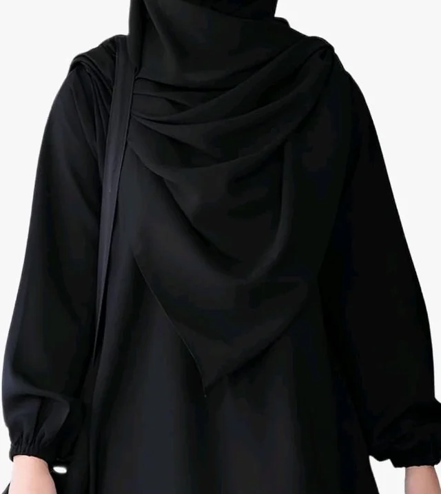 Two Pieces Abaya Dress with Elasticated Sleeves made with Nida Matte Fabric - Knee length Burqa for Women and Girls
- S, Black
