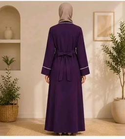 Women's Black Abaya with double chain
Long Sleeves, Modest Wear, Flared Silhouette, Islamic Dress, Formal Occasion - Purple