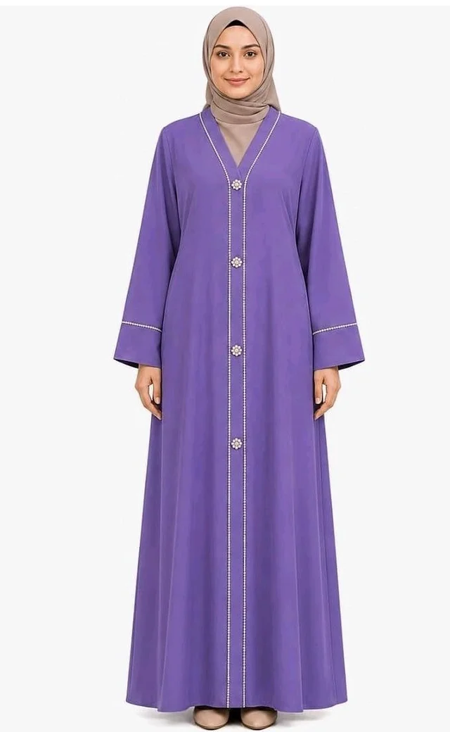 Women's Black Abaya with double chain
Long Sleeves, Modest Wear, Flared Silhouette, Islamic Dress, Formal Occasion - LAVENDER