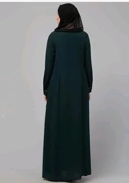 Abaya Dress with Front Embroidery & Cuff Sleeves And Side Pocket Made in Nida Matte Fabric Sleeves Full length Burqa for Women and Girls
- Botel Green