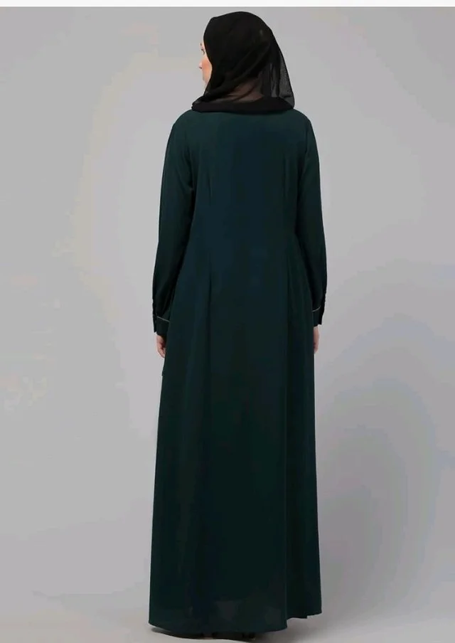 Abaya Dress with Front Embroidery & Cuff Sleeves And Side Pocket Made in Nida Matte Fabric Sleeves Full length Burqa for Women and Girls
- Botel Green