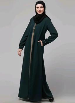 Abaya Dress with Front Embroidery & Cuff Sleeves And Side Pocket Made in Nida Matte Fabric Sleeves Full length Burqa for Women and Girls
- Botel Green
