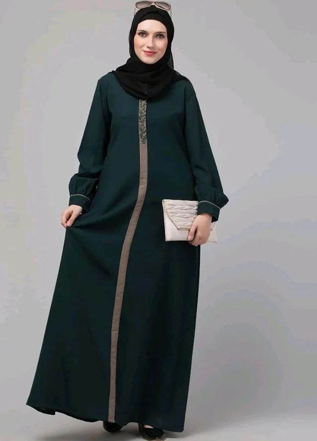 Abaya Dress with Front Embroidery & Cuff Sleeves And Side Pocket Made in Nida Matte Fabric Sleeves Full length Burqa for Women and Girls
- Botel Green