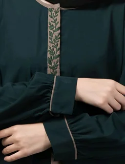 Abaya Dress with Front Embroidery & Cuff Sleeves And Side Pocket Made in Nida Matte Fabric Sleeves Full length Burqa for Women and Girls
- Botel Green