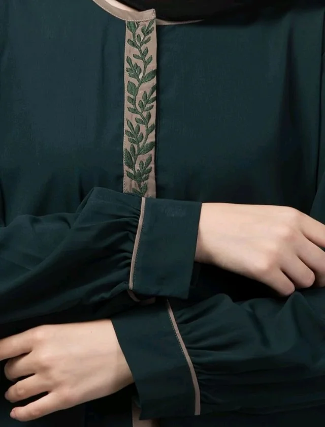 Abaya Dress with Front Embroidery & Cuff Sleeves And Side Pocket Made in Nida Matte Fabric Sleeves Full length Burqa for Women and Girls
- Botel Green