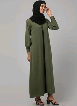 Abaya Dress with Front Embroidery & Cuff Sleeves And Side Pocket Made in Nida Matte Fabric Sleeves Full length Burqa for Women and Girls
- Z Green