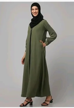 Abaya Dress with Front Embroidery & Cuff Sleeves And Side Pocket Made in Nida Matte Fabric Sleeves Full length Burqa for Women and Girls
- Z Green