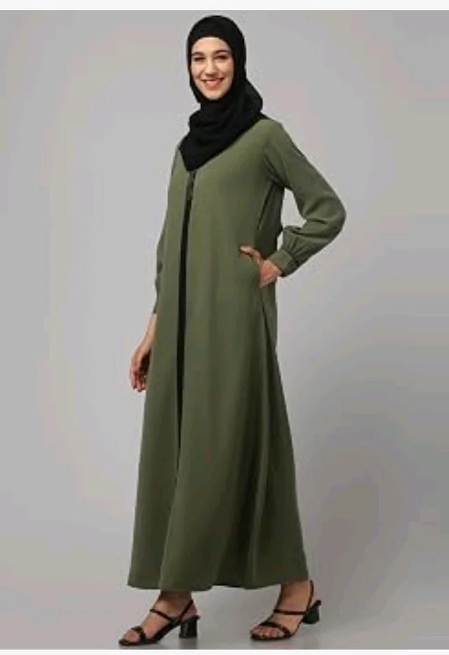 Abaya Dress with Front Embroidery & Cuff Sleeves And Side Pocket Made in Nida Matte Fabric Sleeves Full length Burqa for Women and Girls
- Z Green