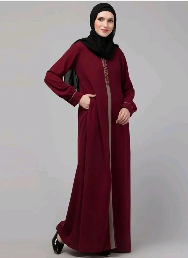 Abaya Dress with Front Embroidery & Cuff Sleeves And Side Pocket Made in Nida Matte Fabric Sleeves Full length Burqa for Women and Girls
- S