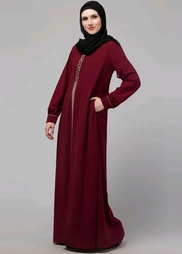 Abaya Dress with Front Embroidery & Cuff Sleeves And Side Pocket Made in Nida Matte Fabric Sleeves Full length Burqa for Women and Girls
- S