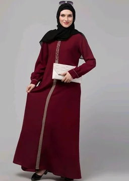 Abaya Dress with Front Embroidery & Cuff Sleeves And Side Pocket Made in Nida Matte Fabric Sleeves Full length Burqa for Women and Girls
- S