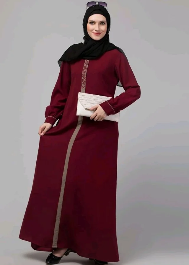 Abaya Dress with Front Embroidery & Cuff Sleeves And Side Pocket Made in Nida Matte Fabric Sleeves Full length Burqa for Women and Girls
- S