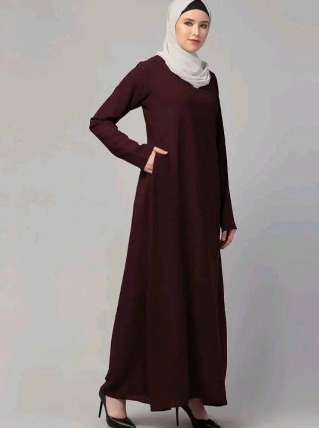Muslim Closet� Women's Inner Abaya Dress With Side Pocket Made with Nida Matte Fabric
- Burgundy