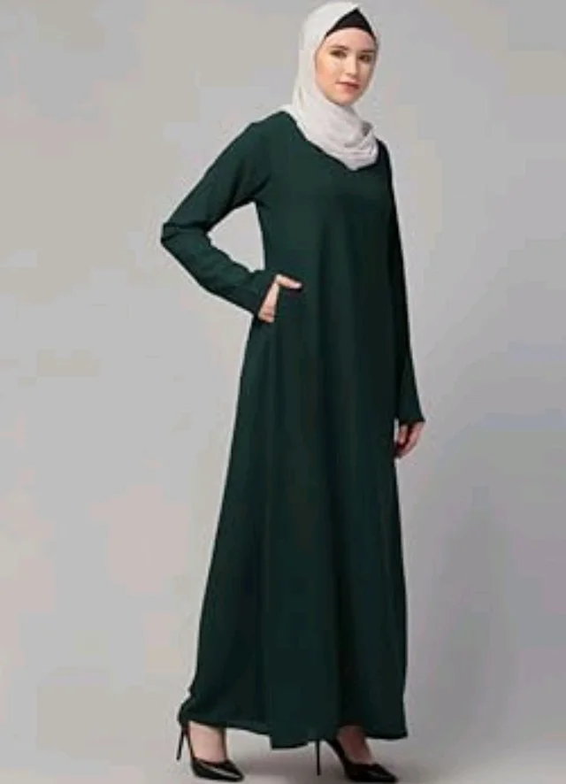 Muslim Closet� Women's Inner Abaya Dress With Side Pocket Made with Nida Matte Fabric - Bottle Green