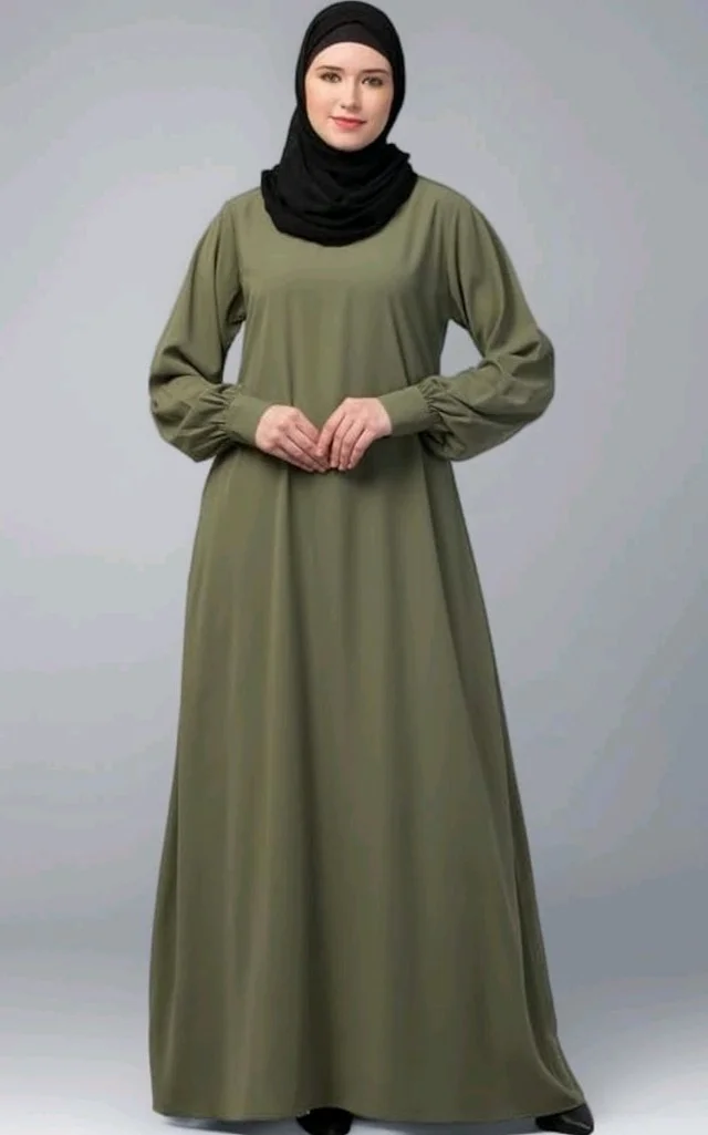 Muslim Closet� Women's Inner Abaya Dress With Cuff Sleeves And Side Pocket Made in Nida Matte Fabric - Jade Green