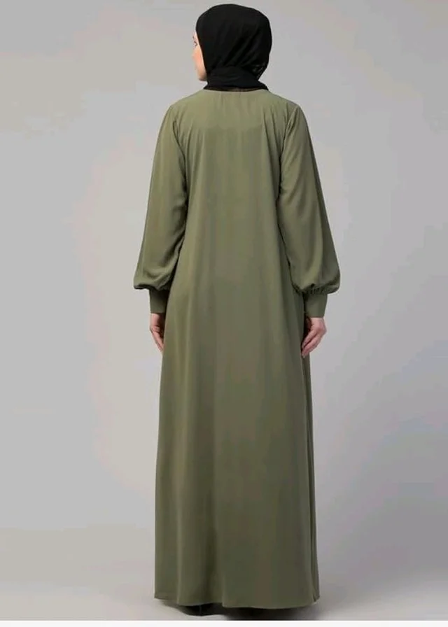 Muslim Closet� Women's Inner Abaya Dress With Cuff Sleeves And Side Pocket Made in Nida Matte Fabric - Jade Green