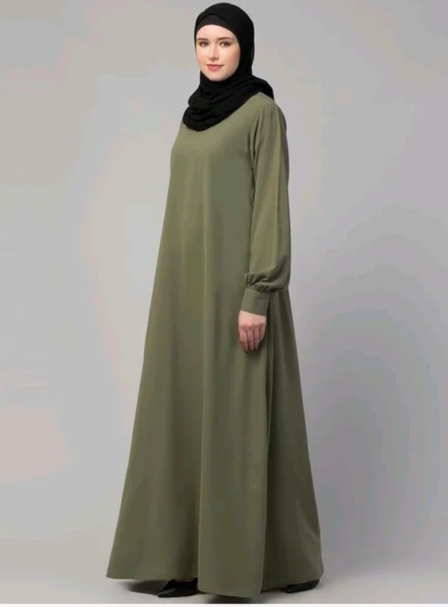 Muslim Closet� Women's Inner Abaya Dress With Cuff Sleeves And Side Pocket Made in Nida Matte Fabric - Jade Green