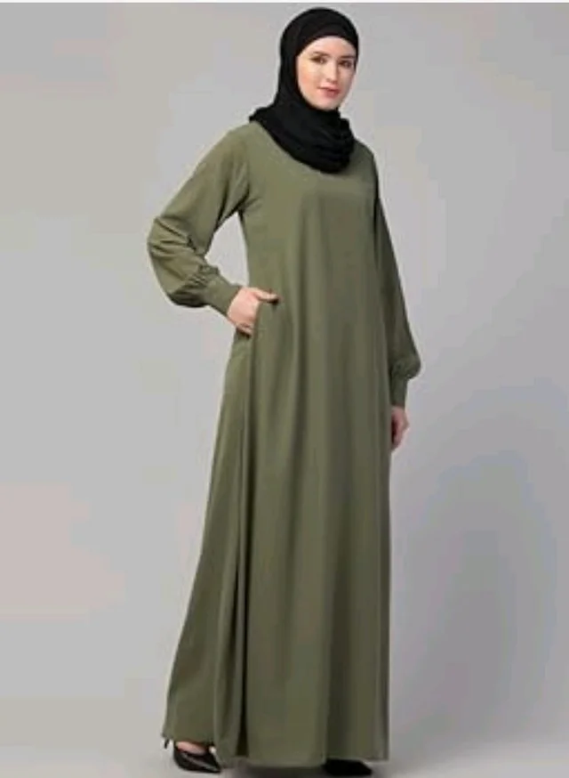 Muslim Closet� Women's Inner Abaya Dress With Cuff Sleeves And Side Pocket Made in Nida Matte Fabric - Jade Green