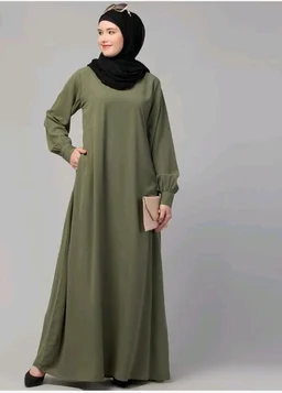 Muslim Closet� Women's Inner Abaya Dress With Cuff Sleeves And Side Pocket Made in Nida Matte Fabric - Jade Green