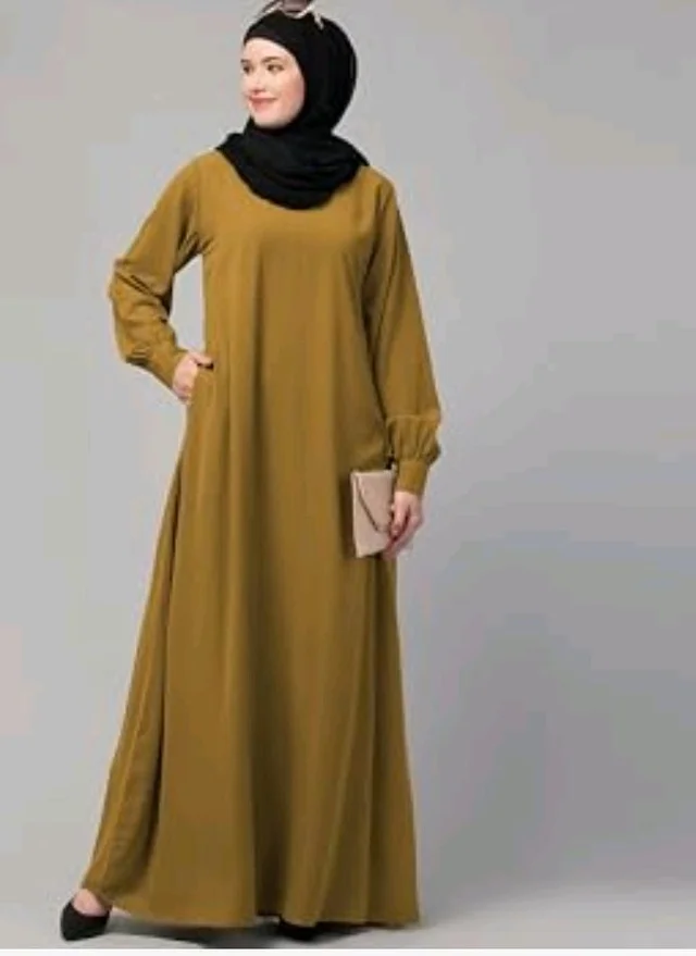 Muslim Closet� Women's Inner Abaya Dress With Cuff Sleeves And Side Pocket Made in Nida Matte Fabric
- Mustard