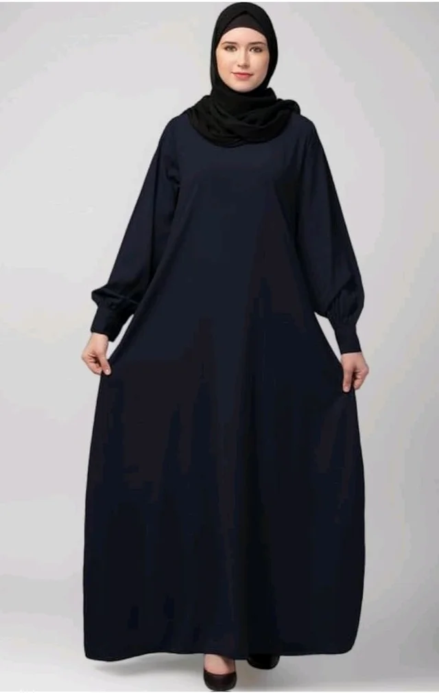 Muslim Closet� Women's Inner Abaya Dress With Cuff Sleeves And Side Pocket Made in Nida Matte Fabric - Navy blue