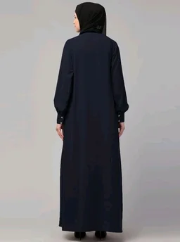 Muslim Closet� Women's Inner Abaya Dress With Cuff Sleeves And Side Pocket Made in Nida Matte Fabric - Navy blue