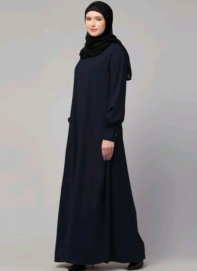 Muslim Closet� Women's Inner Abaya Dress With Cuff Sleeves And Side Pocket Made in Nida Matte Fabric - Navy blue
