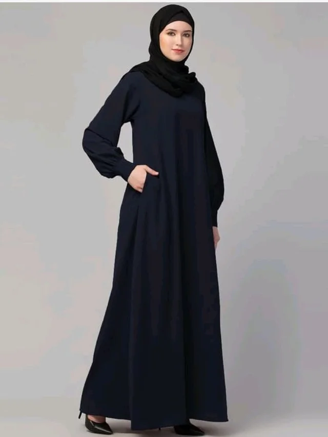 Muslim Closet� Women's Inner Abaya Dress With Cuff Sleeves And Side Pocket Made in Nida Matte Fabric - Navy blue