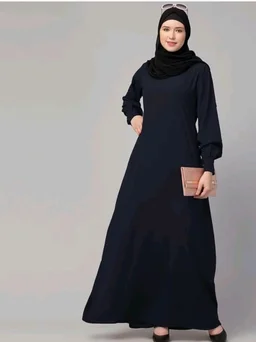 Muslim Closet� Women's Inner Abaya Dress With Cuff Sleeves And Side Pocket Made in Nida Matte Fabric - Navy blue