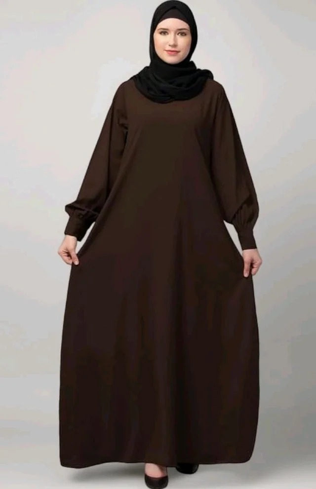 Muslim Closet� Women's Inner Abaya Dress With Cuff Sleeves And Side Pocket Made in Nida Matte Fabric - Brown