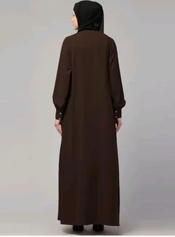Muslim Closet� Women's Inner Abaya Dress With Cuff Sleeves And Side Pocket Made in Nida Matte Fabric - Brown